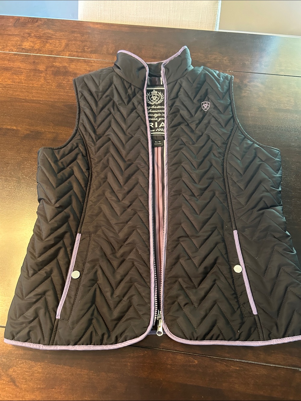 Ariat Black Quilted Vest with Lavender Trim